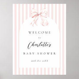 Elegant Pink Stripes Bow Baby Shower Baby Shower Poster
