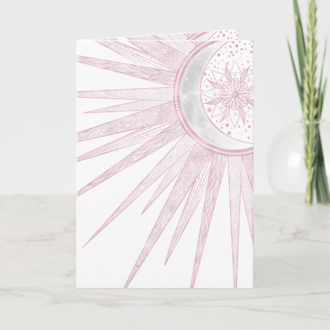Elegant Pink Sun Moon Doodle Mandala White Design Helgkort (Framsida)