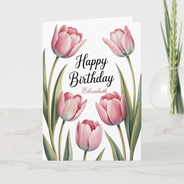 Elegant Pink Tulip Floral Birthday Kort (Framsida)
