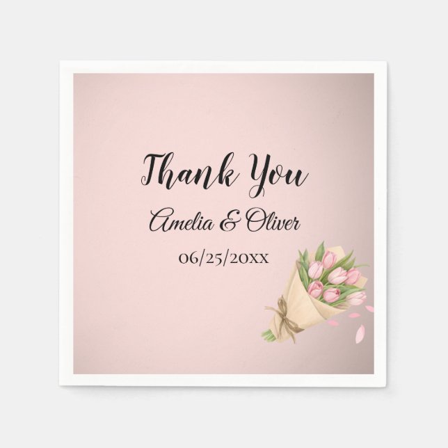 Elegant Pink Tulips Bouquet Wedding Pappersservett (Framsidan)
