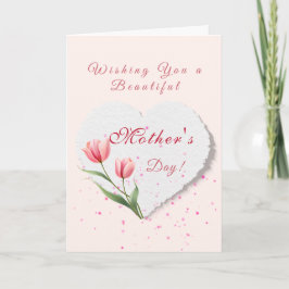 Elegant Pink Tulips & Paper Heart Mother's Day Kort