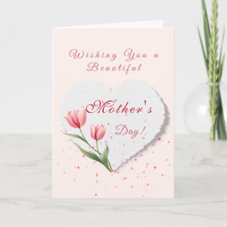 Elegant Pink Tulips & Paper Heart Mother's Day Kort