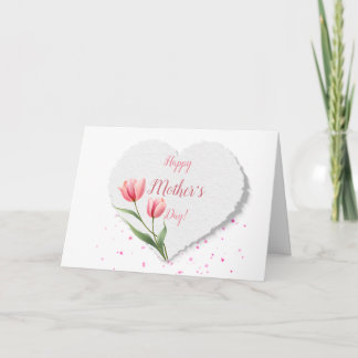 Elegant Pink Tulips Paper Heart Mother's Day  Kort
