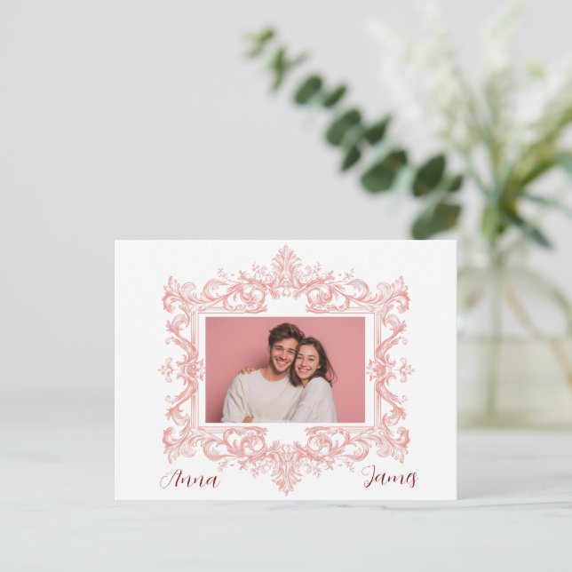 Elegant Pink Valentine's Day Card - Custom Photo Vykort (Stående Fram)