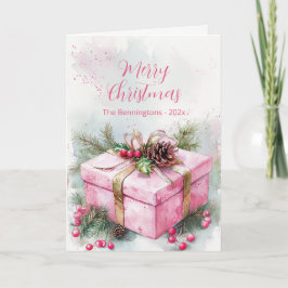 Elegant Pink Vintage Christmas Folded Holiday Card Helgkort