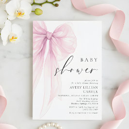 Elegant Pink Watercolor Bow Baby Shower Inbjudningar