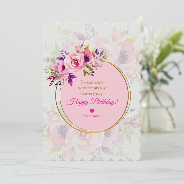 Elegant Pink Watercolor Floral Birthday Inbjudningar (Stående Fram)