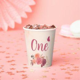 Elegant Pink Watercolor Floral One 1st Birthday 