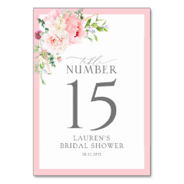 Elegant Pink Watercolor Flowers Bridal Shower Bordsnummer