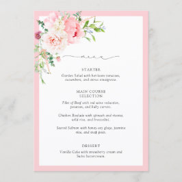 Elegant Pink Watercolor Flowers Bridal Shower Meny