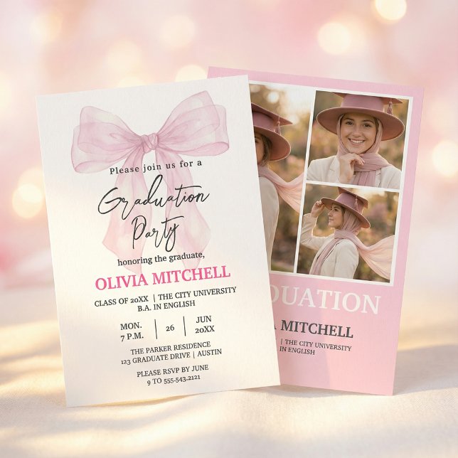 Elegant Pink Watercolor Graduation Party Inbjudningar (#ElegantGraduation #PinkWatercolorDesign #DreamyGraduation #CelebrationEvent2026 #SoftPinkAesthetic)