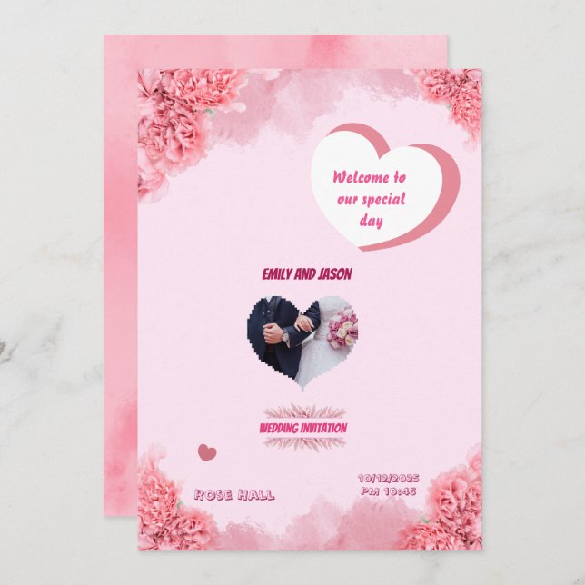 Elegant Pink Wedding invitation (Fram/baksida)