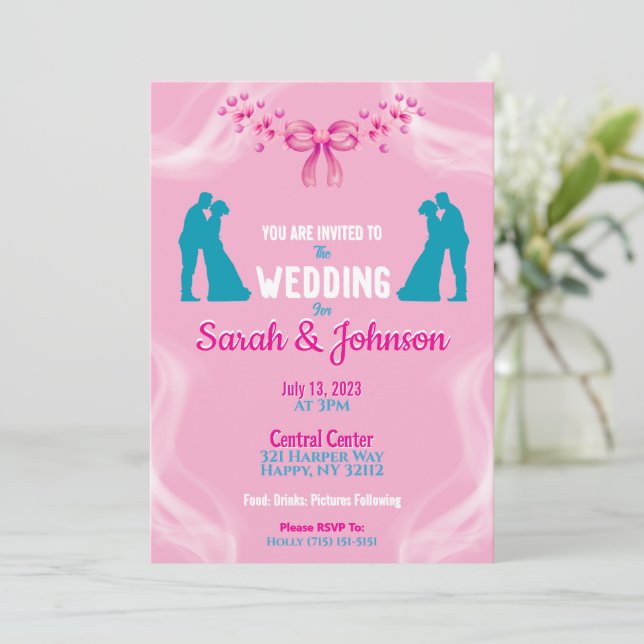Elegant Pink Wedding Invitation Inbjudningar (Stående Fram)