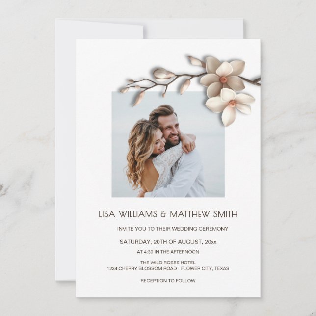 Elegant Pink White 3D Roses Wedding Inbjudningar (Framsida)