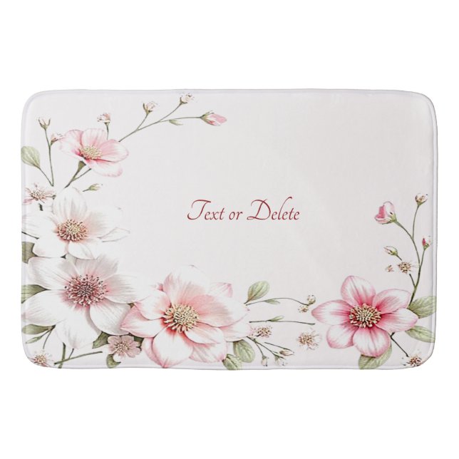 Elegant Pink White Floral Bath Mat Badrumsmatta (Framsidan)