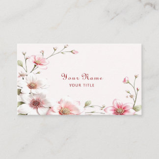 Elegant Pink White Floral Business Card Visitkort