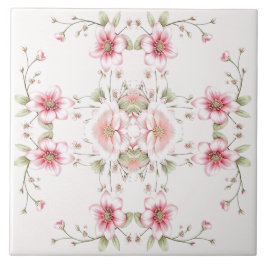 Elegant Pink White Floral Ceramic Tile Kakelplatta