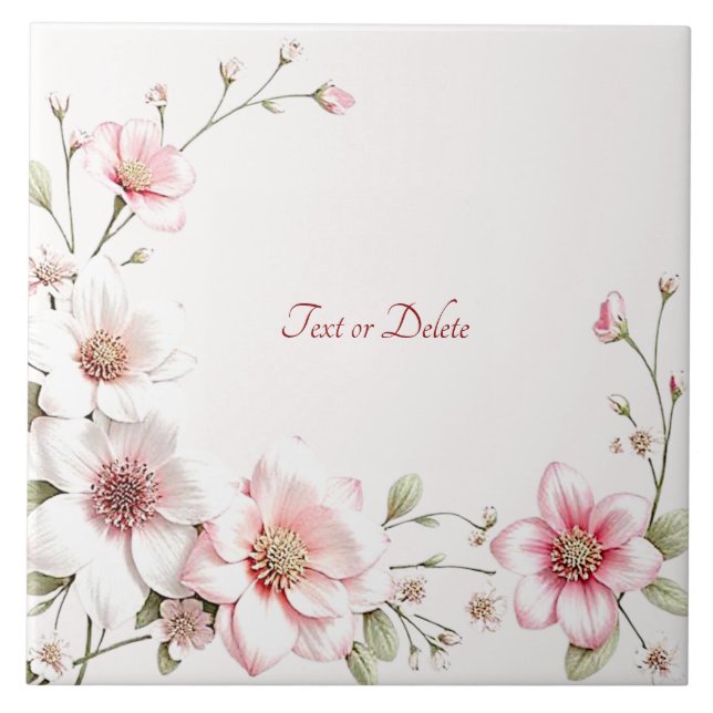 Elegant Pink White Floral Ceramic Tile Kakelplatta (Framsidan)