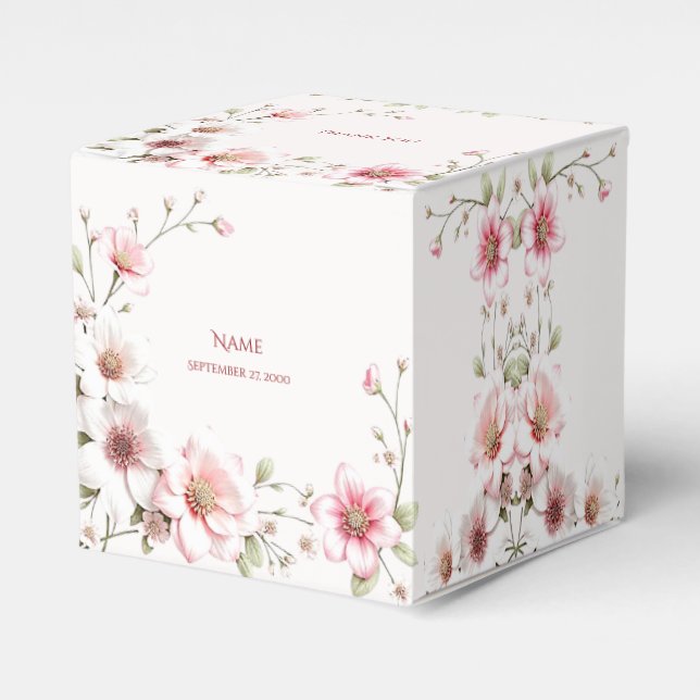 Elegant Pink White Floral Favor Box Presentaskar (Framsidan Sidan)