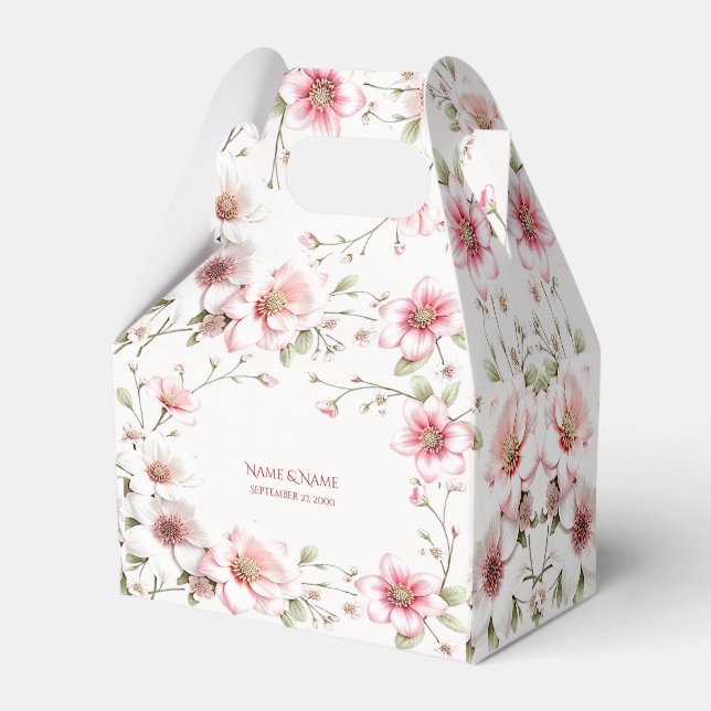 Elegant Pink White Floral Favor Box Presentaskar (Framsidan Sidan)