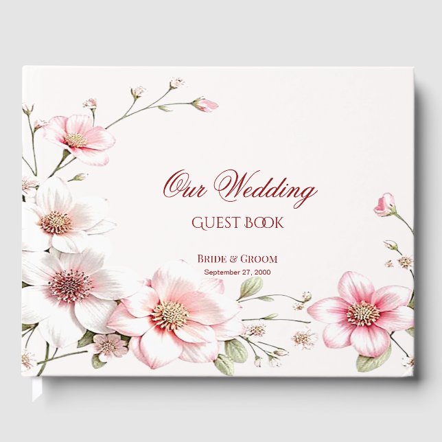 Elegant Pink White Floral Guest Book Gästböcker (Framsida)