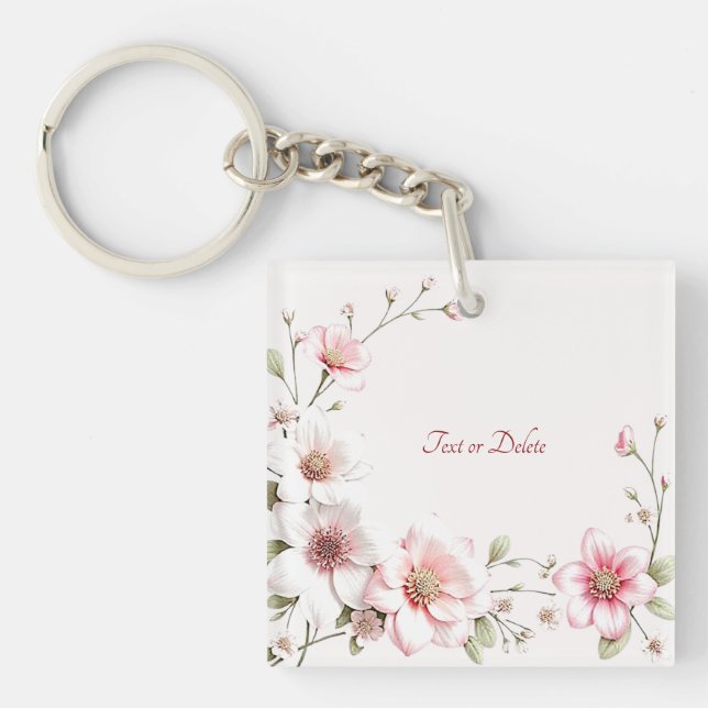 Elegant Pink White Floral Keychain (Framsidan)