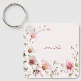 Elegant Pink White Floral Keychain Nyckelring