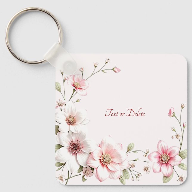 Elegant Pink White Floral Keychain Nyckelring (Framsida)