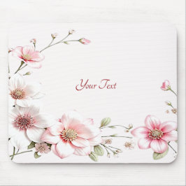 Elegant Pink White Floral Mousepad Musmatta