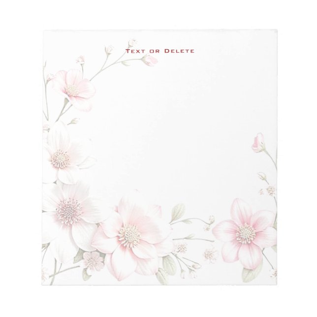 Elegant Pink White Floral Notepad Anteckningsblock (Framsida)