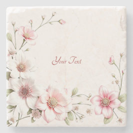 Elegant Pink White Floral Stone Coaster Stenunderlägg