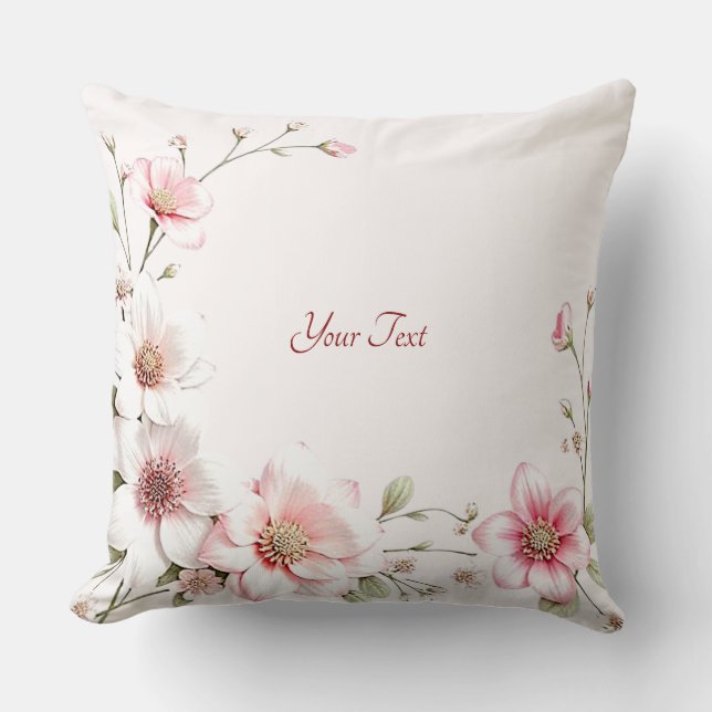 Elegant Pink White Floral Throw Pillow Kudde (Framsida)