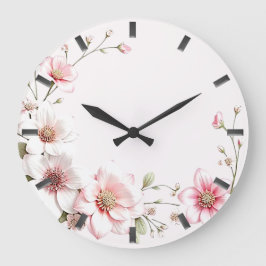 Elegant Pink White Floral Wall Clock Stor Klocka