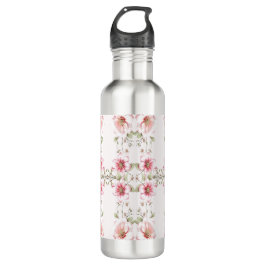 Elegant Pink White Floral Water Bottle