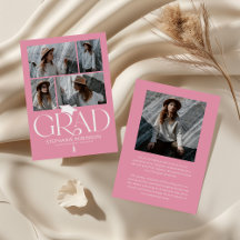 Elegant Pink & White Photo Collage Graduation