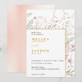 Elegant Pink Wild Floral Wedding Inbjudningar