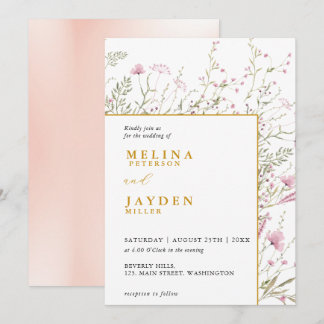 Elegant Pink Wild Floral Wedding Inbjudningar