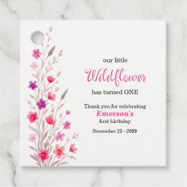 Elegant Pink  Wildflower 1st Birthday Party Gåvor Etiketter