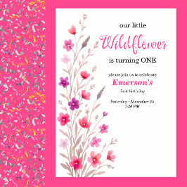 Elegant Pink Wildflower 1st Birthday Party Inbjudningar