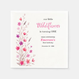 Elegant Pink  Wildflower 1st Birthday Party Pappersservett
