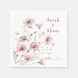 Elegant Pink Wildflower Botanical  Wedding Pappersservett