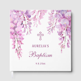 Elegant Pink Wisteria Baptism Guest Book Gästböcker