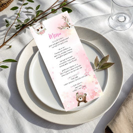Elegant Pink Woodland Baby Shower Menu Card Meny