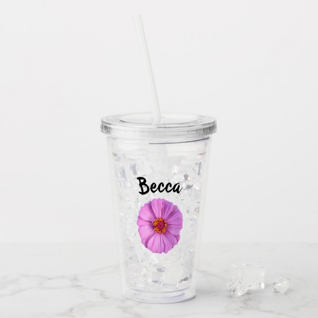 Elegant Pink Zinnia Flower Personalized Take Away Mugg (Framsida Ice)