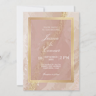 Elegant Pinkk bröllop guld Marble Inbjudningar