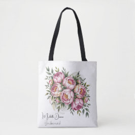 Elegant Pion Blommig Brudtärna Gåva Tygkasse