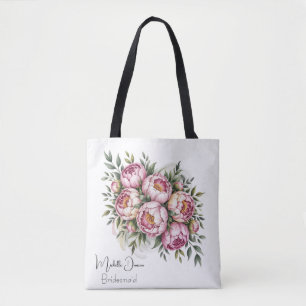 Elegant Pion Blommig Brudtärna Gåva Tygkasse