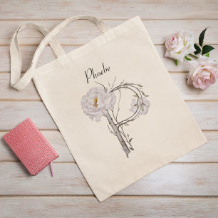 Elegant Pionblomma Floral Monogram P Skräddarsydd Tygkasse
