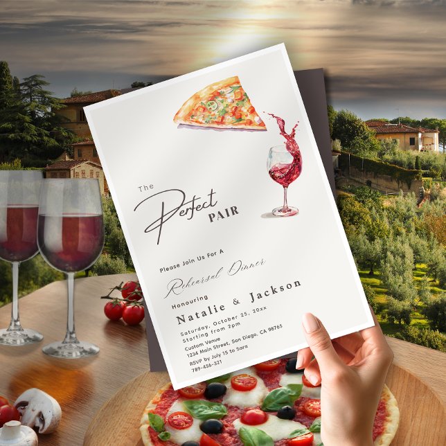 Elegant Pizza & Vin Perfekt Pair Rehearsal Middag Inbjudningar (Elegant Pizza & Wine Perfect Pair Rehearsal Dinner Invitation)