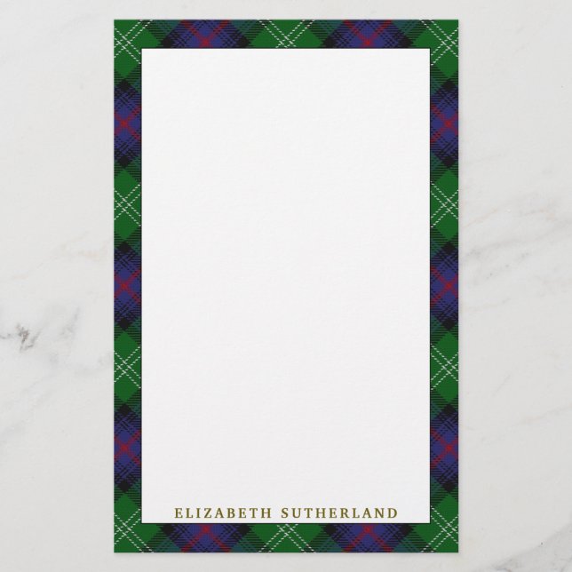 Elegant pläd för klanSutherland Tartan Brevpapper (Framsida)